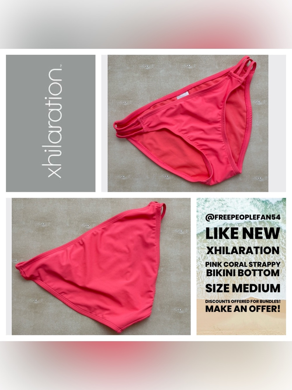 Xhilaration Coral Pink Strappy Bikini Bottoms - Medium